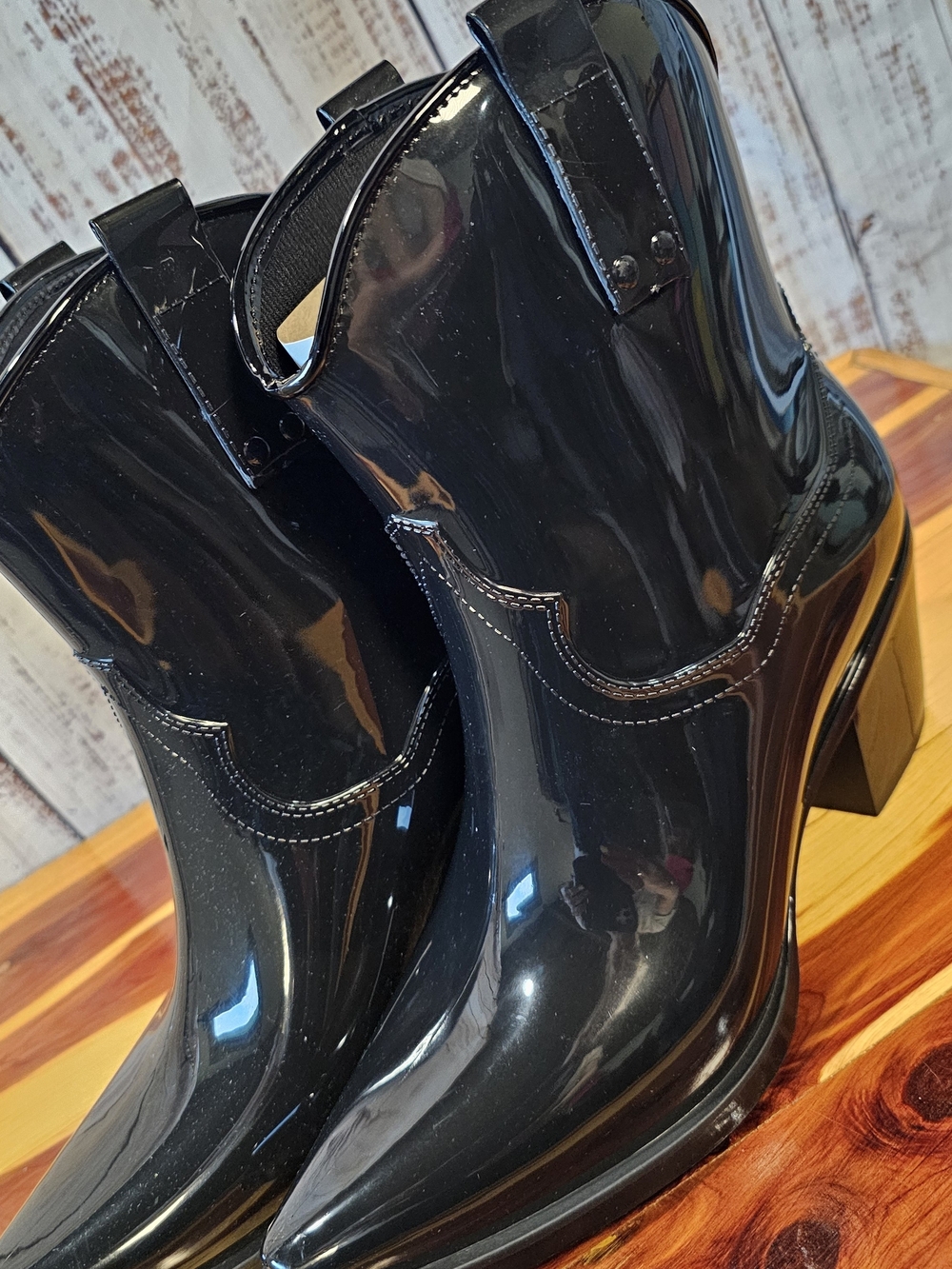 Coconuts by Matisse Oakley Black Gloss Western Rain Boots Waterproof NIB Sz 10